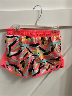 Energy Zone Neon Coral & Multicolor Brushstroke Girls' Shorts